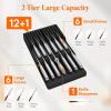 imageLifewit Magnetic Drawer Knife Organizers Insert Kitchen Plastic In Drawer Knife Block Slots Steak Chefs Knives Holder Storage Sets for 12 Knives and 1 Sharpening Steel Large BlackBlack