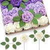 imageLifewit Artificial Flowers 50 Pcs Dark Red Foam Real Looking Roses with Stems Fake Roses for DIY Wedding Bouquets Centerpieces Arrangements Valentine DecorationsIvory  Purple Mix
