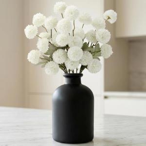 imageLifewit 5 Pcs Beige Artificial Flower for Vase Faux Silk Mums Ball with Long Stems for Home Decor Wedding Bulk Fake Small Chrysanthemums for Floral Arrangement Pom Pom for Bouquets CenterpiecesWhite