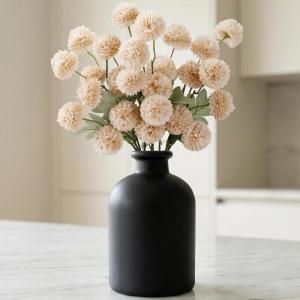 imageLifewit 5 Pcs Beige Artificial Flower for Vase Faux Silk Mums Ball with Long Stems for Home Decor Wedding Bulk Fake Small Chrysanthemums for Floral Arrangement Pom Pom for Bouquets CenterpiecesBeige