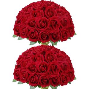 imageLifewit 50 Pcs Red Artificial Roses Flowers in Bulk Fake Long Stem Silk Roses for DIY Wedding Bouquets Centerpieces Arrangements Valentine DecorationsRed