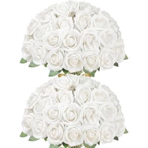 imageLifewit 50 Pcs Red Artificial Roses Flowers in Bulk Fake Long Stem Silk Roses for DIY Wedding Bouquets Centerpieces Arrangements Valentine DecorationsWhite