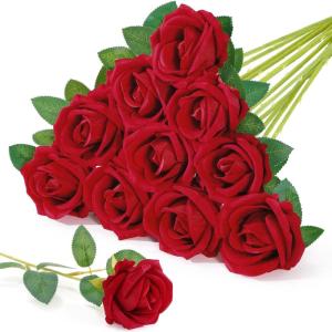 imageLifewit Classic Red Artificial Roses Flowers Faux Long Stem Silk Roses Bulky for DIY Wedding Bouquets Decoration Centerpieces Arrangements Velentine12 PcsRed