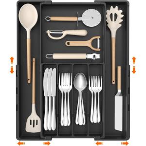 imageLifewit Silverware Drawer Organizer Expandable Utensil Tray for Kitchen BPA Free Flatware and Cutlery Holder Adjustable Plastic Storage for Spoons Forks Knives 47 Slots BlackBlack