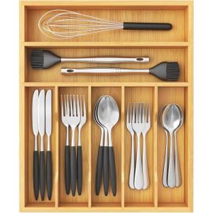 imageLifewit Silverware Drawer Organizer Utensil Tray for Kitchen Flatware and Cutlery Holder Storage for Spoons Forks Knives 86 x 125 Natural129W x 165D