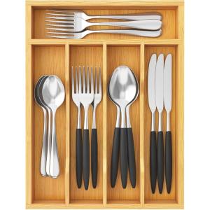 imageLifewit Silverware Drawer Organizer Utensil Tray for Kitchen Flatware and Cutlery Holder Storage for Spoons Forks Knives 86 x 125 Natural86W x 125D