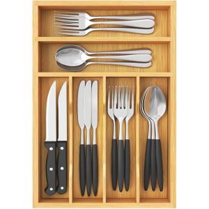 imageLifewit Silverware Drawer Organizer Utensil Tray for Kitchen Flatware and Cutlery Holder Storage for Spoons Forks Knives 86 x 125 Natural99W x 155D