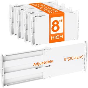 imageLifewit 6 Tall 9 Pack Drawer Dividers 3047cm115185 Expandable Drawer Divider for Clothes Adjustable Dresser Drawer Organizers Drawers Separators for DresserBathroomClosetKitchen White4