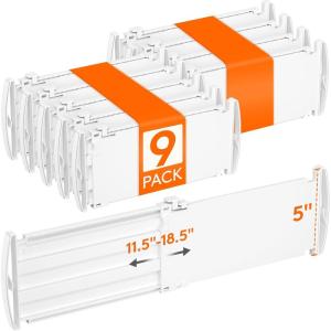 imageLifewit 6 Tall 9 Pack Drawer Dividers 3047cm115185 Expandable Drawer Divider for Clothes Adjustable Dresser Drawer Organizers Drawers Separators for DresserBathroomClosetKitchen White9