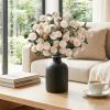imageLifewit Beige Artificial Flower for Vase 10 Pcs Faux Silk Mums Ball with Long Stems and 2 Pcs Eucalyptus Stems for Home Decor Fake Small Kiku for Floral Arrangement Pom Pom for CenterpiecesBeige