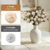 imageLifewit Beige Artificial Flower for Vase 10 Pcs Faux Silk Mums Ball with Long Stems and 2 Pcs Eucalyptus Stems for Home Decor Fake Small Kiku for Floral Arrangement Pom Pom for CenterpiecesBeige