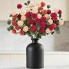 imageLifewit Beige Artificial Flower for Vase 10 Pcs Faux Silk Mums Ball with Long Stems and 2 Pcs Eucalyptus Stems for Home Decor Fake Small Kiku for Floral Arrangement Pom Pom for CenterpiecesMix Orange