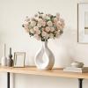 imageLifewit Beige Artificial Flower for Vase 10 Pcs Faux Silk Mums Ball with Long Stems and 2 Pcs Eucalyptus Stems for Home Decor Fake Small Kiku for Floral Arrangement Pom Pom for CenterpiecesBeige
