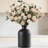 imageLifewit Beige Artificial Flower for Vase 10 Pcs Faux Silk Mums Ball with Long Stems and 2 Pcs Eucalyptus Stems for Home Decor Fake Small Kiku for Floral Arrangement Pom Pom for CenterpiecesBeige
