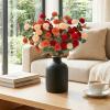 imageLifewit Beige Artificial Flower for Vase 10 Pcs Faux Silk Mums Ball with Long Stems and 2 Pcs Eucalyptus Stems for Home Decor Fake Small Kiku for Floral Arrangement Pom Pom for CenterpiecesMix Orange