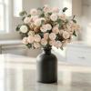 imageLifewit Beige Artificial Flower for Vase 10 Pcs Faux Silk Mums Ball with Long Stems and 2 Pcs Eucalyptus Stems for Home Decor Fake Small Kiku for Floral Arrangement Pom Pom for CenterpiecesBeige