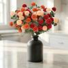 imageLifewit Beige Artificial Flower for Vase 10 Pcs Faux Silk Mums Ball with Long Stems and 2 Pcs Eucalyptus Stems for Home Decor Fake Small Kiku for Floral Arrangement Pom Pom for CenterpiecesMix Orange