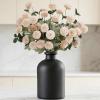 imageLifewit Beige Artificial Flower for Vase 10 Pcs Faux Silk Mums Ball with Long Stems and 2 Pcs Eucalyptus Stems for Home Decor Fake Small Kiku for Floral Arrangement Pom Pom for CenterpiecesBeige