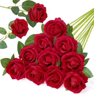 imageLifewit 12 Pcs White Artificial Roses Flowers in Bulk Fake Long Stem Silk Roses for DIY Wedding Bouquets Centerpieces Arrangements Valentine DecorationsRed