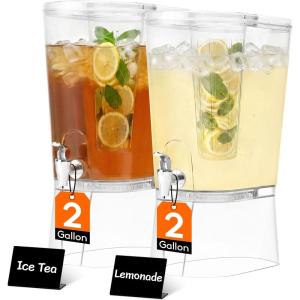 imageLifewit 2 Gallon Drink Dispenser for Parties 2 Pcs Large Plastic Beverage Container for JuiceTeaSoda with Stand amp Ice Core Clear Lemonade Dispenser with Spigot BPA Free Water Pitcher for Hosting2