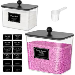 imageLifewit Laundry Pods Container with Lid Dryer Sheet Holder Room Organization Storage for Coffee Pods Kcup Washing Powder Scent Booster Beads 2600 2000ml05307galNatural3 PcsBlack
