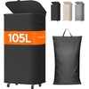 image:imageLifewit 85L Plastic Laundry Basket with Lid Large Clothes Hamper with Wheels and Removable Bag Tall Collapsible Rolling Storage Bin for Dorm Bedroom Bathroom BeigeBlack