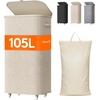 image:imageLifewit 85L Plastic Laundry Basket with Lid Large Clothes Hamper with Wheels and Removable Bag Tall Collapsible Rolling Storage Bin for Dorm Bedroom Bathroom BeigeBeige