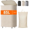 image:imageLifewit 85L Plastic Laundry Basket with Lid Large Clothes Hamper with Wheels and Removable Bag Tall Collapsible Rolling Storage Bin for Dorm Bedroom Bathroom BeigeBeige