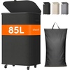 image:imageLifewit 85L Plastic Laundry Basket with Lid Large Clothes Hamper with Wheels and Removable Bag Tall Collapsible Rolling Storage Bin for Dorm Bedroom Bathroom BeigeBlack
