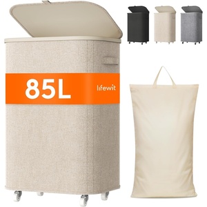 image:imageLifewit 85L Plastic Laundry Basket with Lid Large Clothes Hamper with Wheels and Removable Bag Tall Collapsible Rolling Storage Bin for Dorm Bedroom Bathroom BeigeBeige