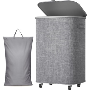 image:imageLifewit 85L Plastic Laundry Basket with Lid Large Clothes Hamper with Wheels and Removable Bag Tall Collapsible Rolling Storage Bin for Dorm Bedroom Bathroom BeigeLight Gray