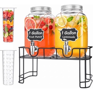 image:imageLifewit 1 Gallon Glass Drink Dispenser for Parties Beverage Container with Stand for JuiceTeaSoda amp Lemonade Water Pitcher with Leakproof Spigot for Mimosa Bar Birthday Wedding Hosting 2 Pcs1 Gallon