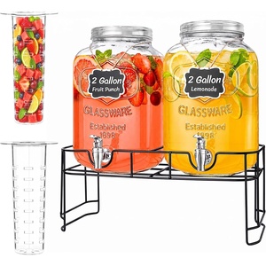 image:imageLifewit 1 Gallon Glass Drink Dispenser for Parties Beverage Container with Stand for JuiceTeaSoda amp Lemonade Water Pitcher with Leakproof Spigot for Mimosa Bar Birthday Wedding Hosting 2 Pcs2 Gallon