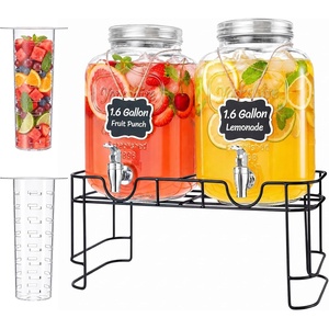 image:imageLifewit 1 Gallon Glass Drink Dispenser for Parties Beverage Container with Stand for JuiceTeaSoda amp Lemonade Water Pitcher with Leakproof Spigot for Mimosa Bar Birthday Wedding Hosting 2 Pcs16 Gallon