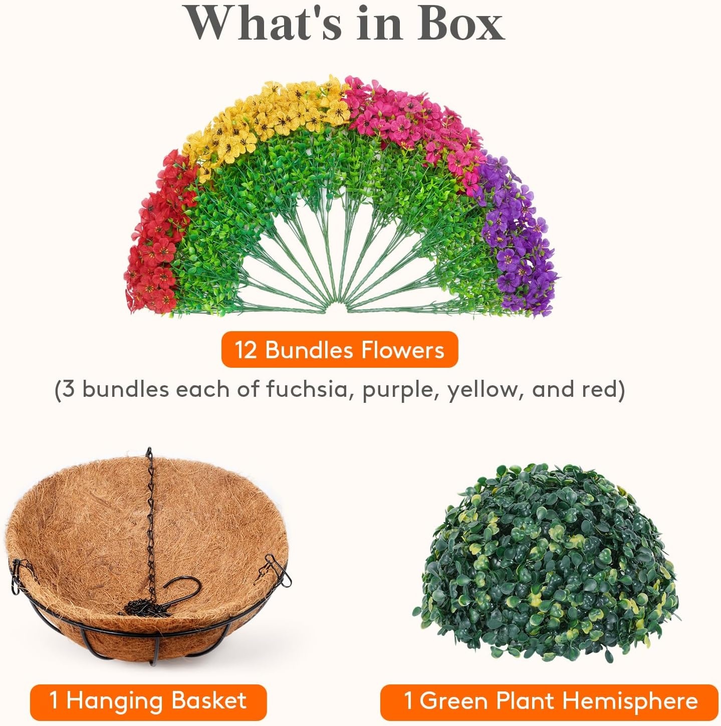 image:imageLifewit 12 Bundles Artificial Hanging Flowers Baskets for Outdoor Decor4 Mix Colorfuchsia Purple Yellow Red