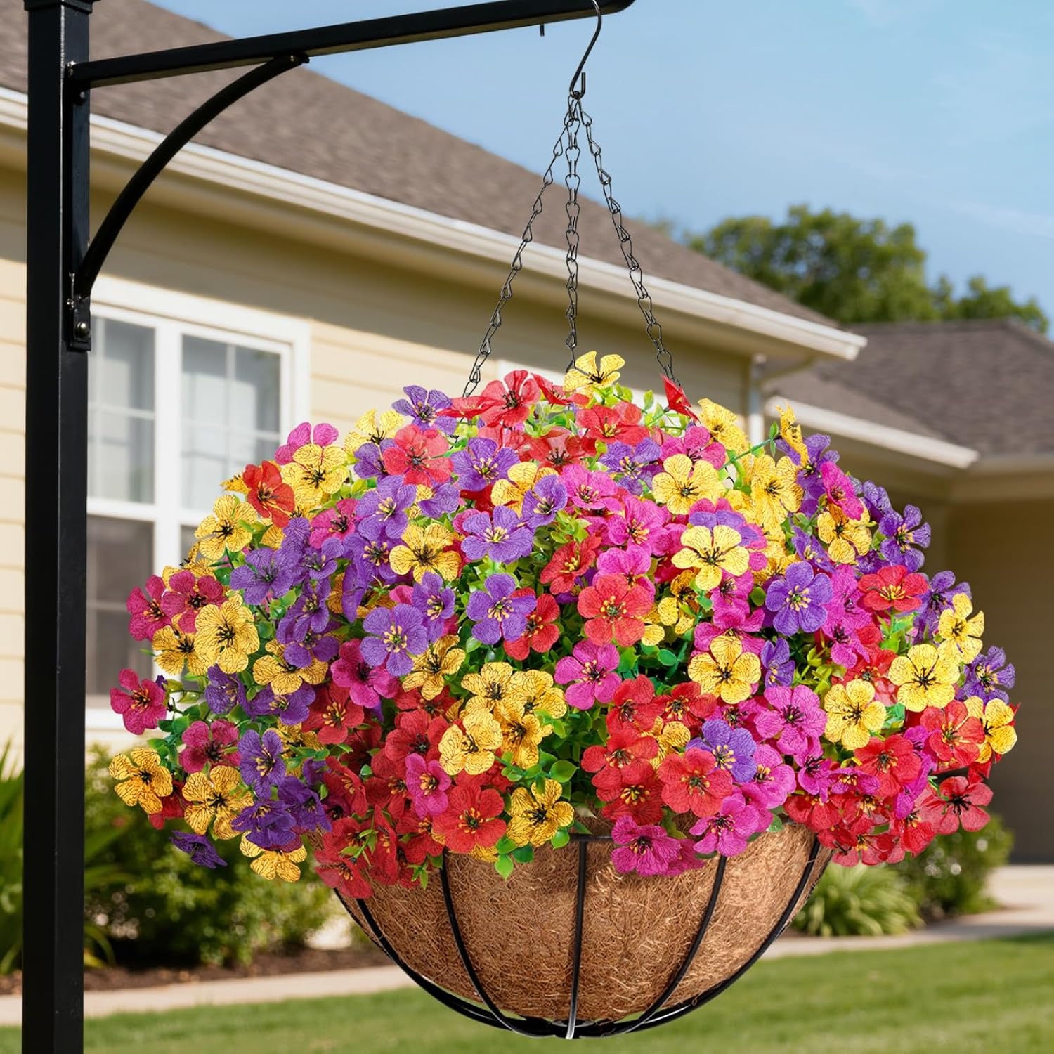 image:imageLifewit 12 Bundles Artificial Hanging Flowers Baskets for Outdoor Decor4 Mix Colorfuchsia Purple Yellow Red