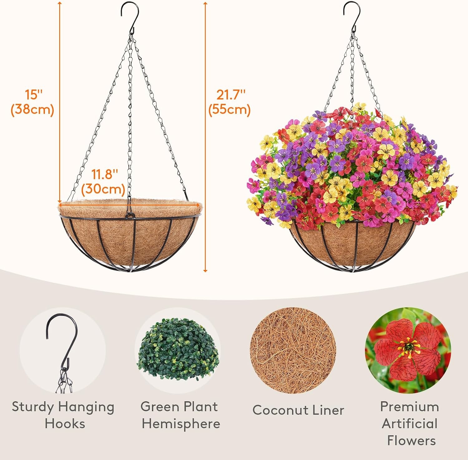 image:imageLifewit 12 Bundles Artificial Hanging Flowers Baskets for Outdoor Decor4 Mix Colorfuchsia Purple Yellow Red