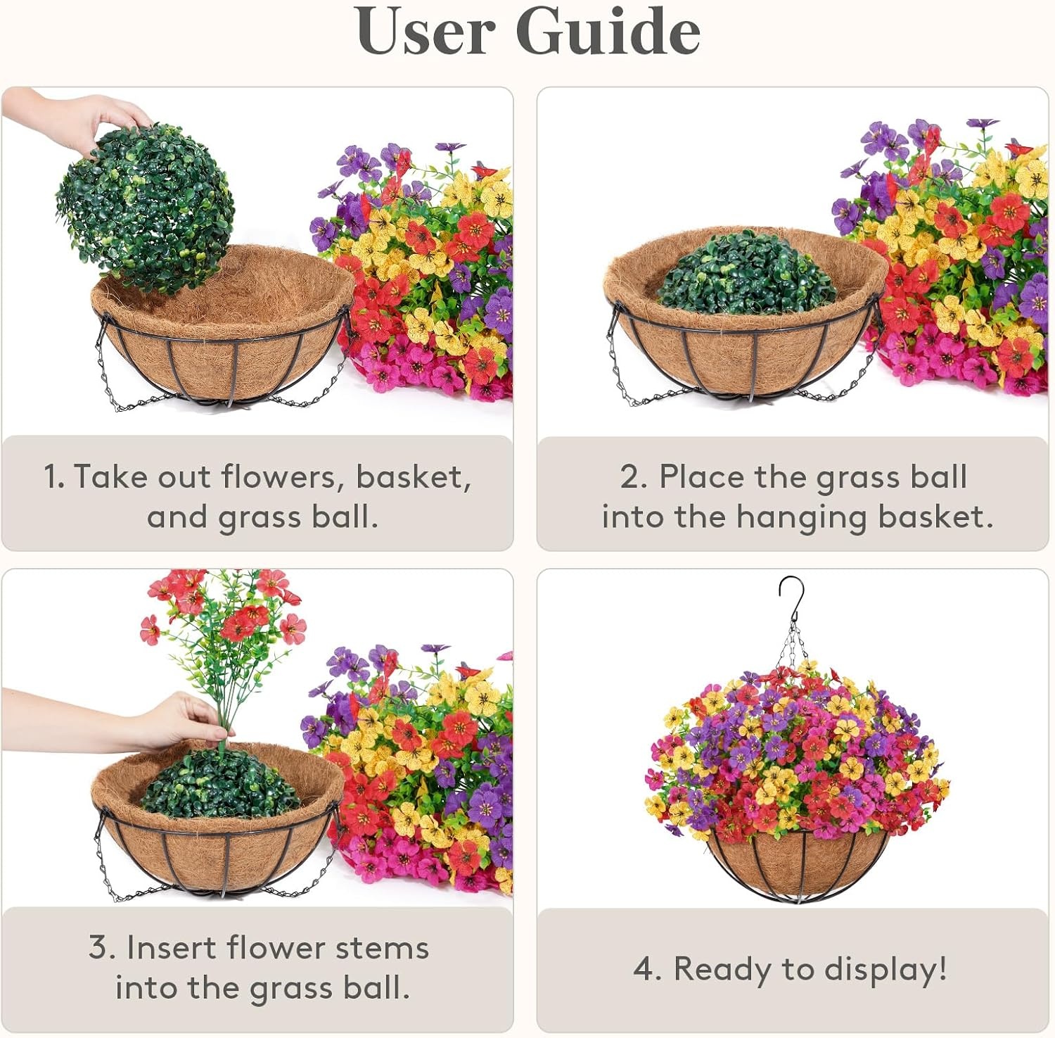 image:imageLifewit 12 Bundles Artificial Hanging Flowers Baskets for Outdoor Decor4 Mix Colorfuchsia Purple Yellow Red