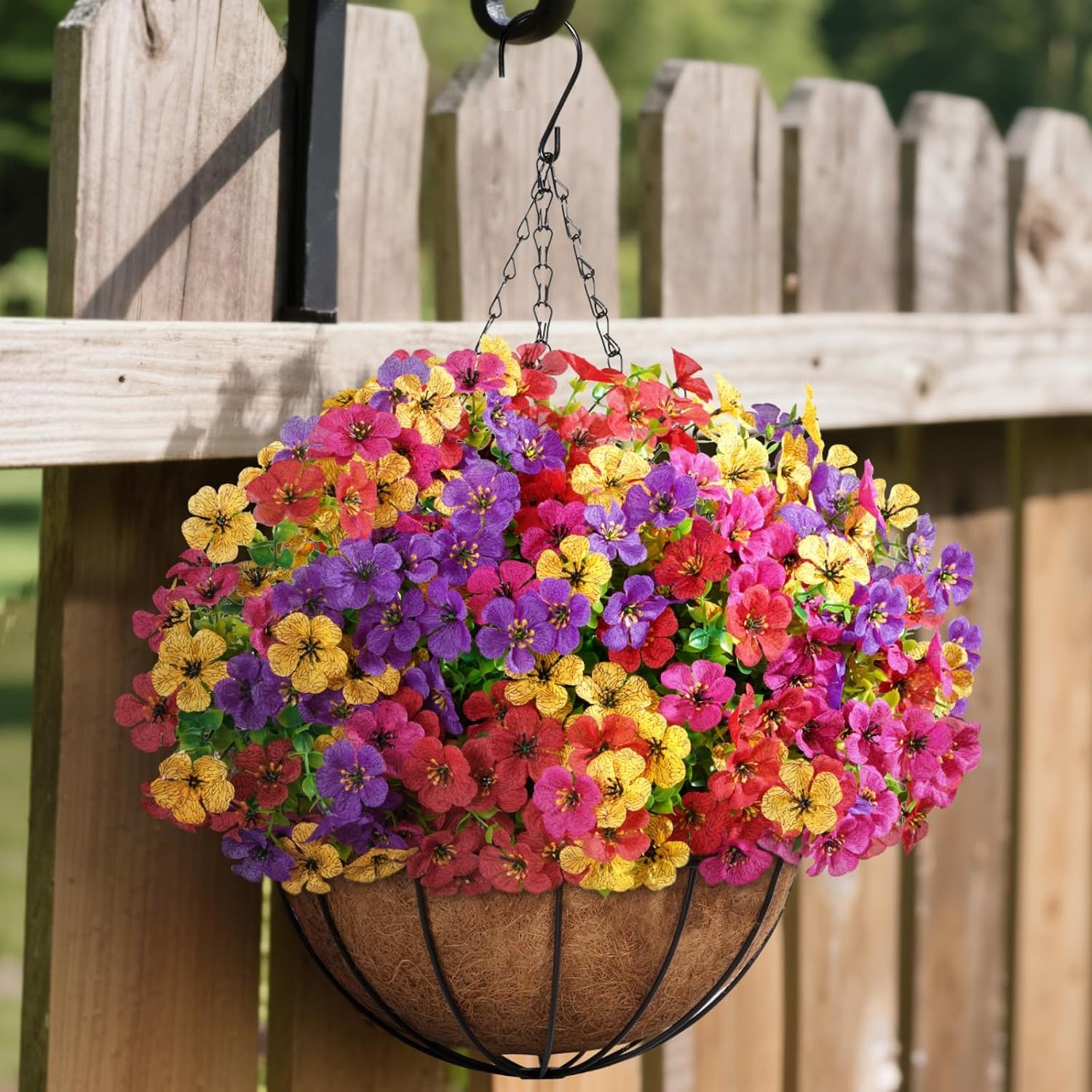image:imageLifewit 12 Bundles Artificial Hanging Flowers Baskets for Outdoor Decor4 Mix Colorfuchsia Purple Yellow Red