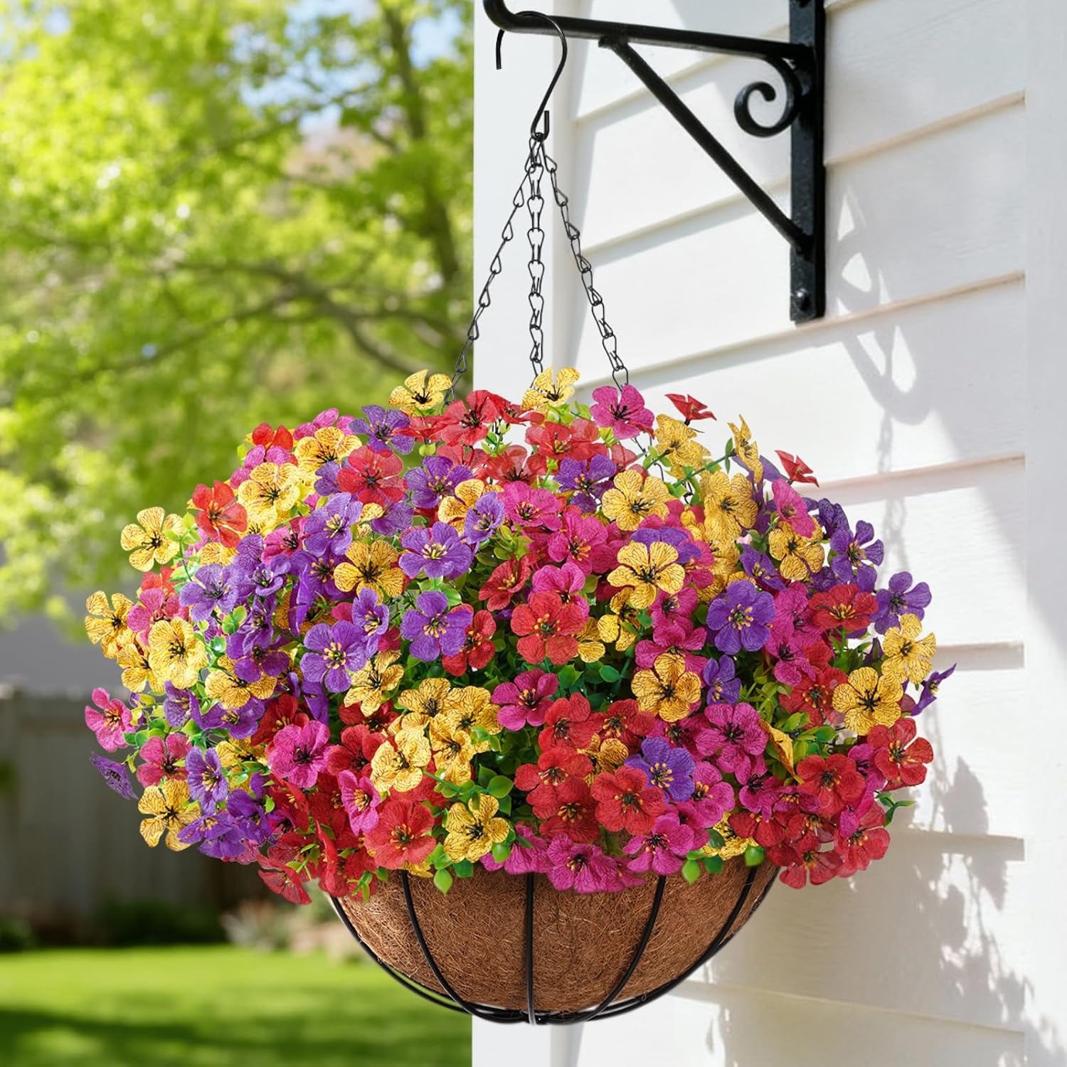 image:imageLifewit 12 Bundles Artificial Hanging Flowers Baskets for Outdoor Decor4 Mix Colorfuchsia Purple Yellow Red