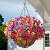 image:imageLifewit 12 Bundles Artificial Hanging Flowers Baskets for Outdoor Decor4 Mix Colorfuchsia Purple Yellow Red