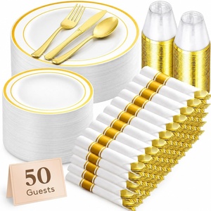 image:imageLifewit 350PCS Pink Plastic PreWrapped Tableware Sets for 50 GuestsGold