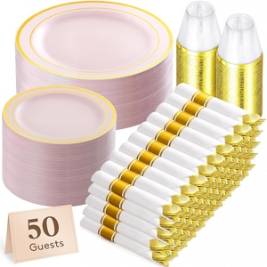 image:imageLifewit 350PCS Pink Plastic PreWrapped Tableware Sets for 50 GuestsPink