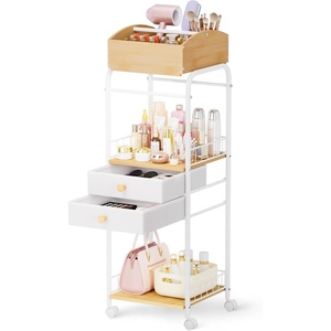image:imageLifewit Floor Makeup Organizer Storage Cart with Drawers and Wheels Skincare Cosmetics Organizers with Removable Top Tray Vanity Organizer for Nail Polish Perfume Makeup Brush Ideal Gift White